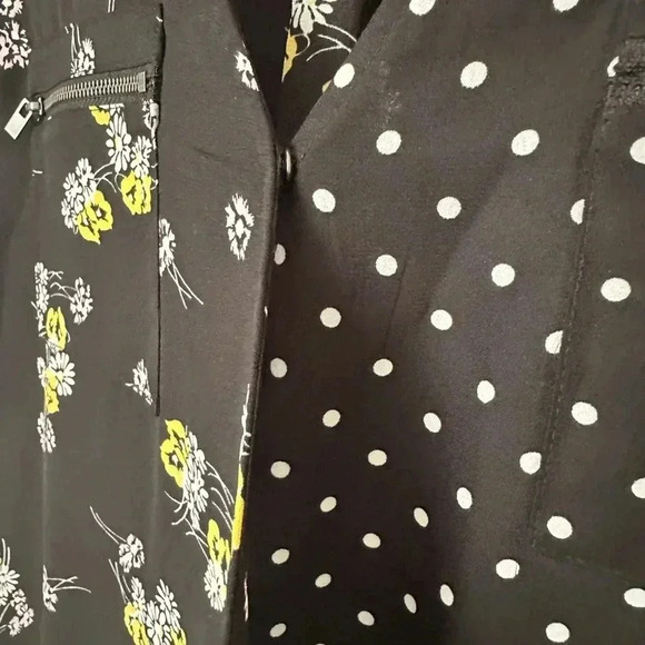 Maurice’s zipper pocket, mixed print, wrap front blouse.  Floral and polka dot. - Picture 6 of 12